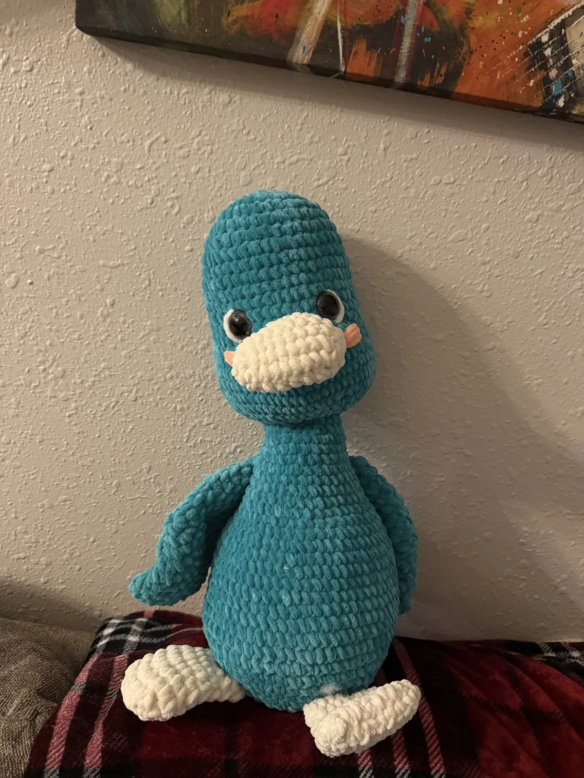 Teal crochet duck plush